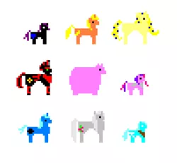 Size: 503x464 | Tagged: adventure ponies, derpibooru import, oc, oc:celery, oc:fluffle puff, oc:marker pony, oc:niggertron, oc:nyx, oc:princess ataxia, oc:snowdrop, oc:spell nexus, oc:ticket, pixel art, red and black oc, safe, unofficial characters only