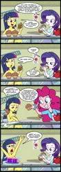 Size: 713x2000 | Tagged: suggestive, artist:madmax, derpibooru import, edit, pinkie pie, rarity, twilight sparkle, equestria girls, apple, breasts, cafeteria, casual nudity, censored, comic, eating, exhibitionism, food, gelatin, jiggle, lampshade hanging, lunch, missing the point, muffin, nudity, practitioner of naturism, public nudity, sandwich, strategically covered, unembarrassed nude female, we don't normally wear clothes
