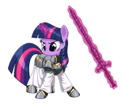 Size: 800x693 | Tagged: safe, artist:endlessnostalgia, derpibooru import, twilight sparkle, pony, unicorn, armor, bioware, clothes, dragon age, female, magic, magic aura, mare, pony age, solo, sword, telekinesis, unicorn twilight