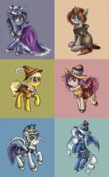 Size: 3105x5000 | Tagged: safe, artist:pponyoo, derpibooru import, chancellor puddinghead, clover the clever, commander hurricane, princess platinum, private pansy, smart cookie, earth pony, pegasus, pony, unicorn, absurd resolution, cape, clothes, crown, female, founders of equestria, hat, helmet, hood, interpretation, jewelry, mare, regalia, ruff (clothing)