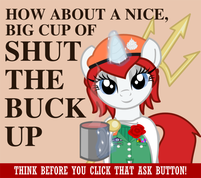 Size: 1280x1133 | Tagged: ask britannia, cup, derpibooru import, magic, mascot, oc, oc:britannia, parody, poster, safe, solo, tea, trident, tumblr, unofficial characters only