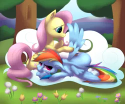 Size: 1280x1066 | Tagged: artist:poneebill, broken, crying, derpibooru import, fluttershy, rainbow dash, sad, safe, wings