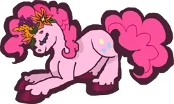 Size: 1180x710 | Tagged: artist:weepysheep, derpibooru import, eyes closed, floral head wreath, flower, flowerhorse, flower in hair, part of a set, pinkie pie, safe, simple background, smiling, solo, sticker, sticker design, transparent background, unshorn fetlocks