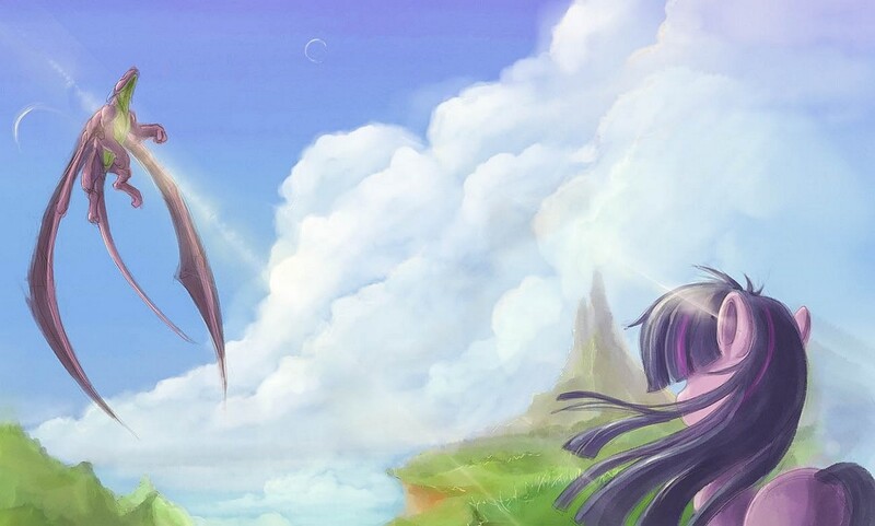 Size: 1100x662 | Tagged: artist:phoreen, derpibooru import, older, older spike, safe, spike, twilight sparkle