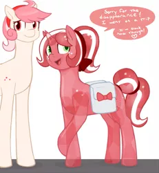 Size: 925x1000 | Tagged: safe, artist:redintravenous, derpibooru import, oc, oc:red ribbon, unofficial characters only, crystal pony, pony, unicorn, ask red ribbon, bag, crystallized, female, image, mare, png, saddle bag, tumblr