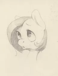 Size: 927x1200 | Tagged: safe, artist:wolfiedrawie, derpibooru import, fluttershy, alternate hairstyle, monochrome, portrait, solo, traditional art