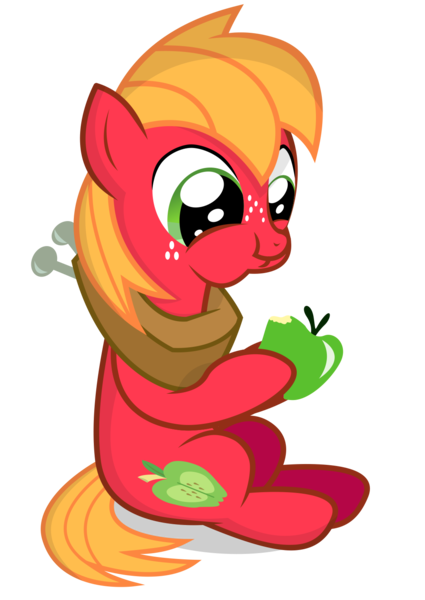 Size: 1087x1536 | Tagged: safe, artist:coltsteelstallion, derpibooru import, big macintosh, earth pony, pony, apple, colt, eating, food, male, simple background, solo, transparent background, vector, younger