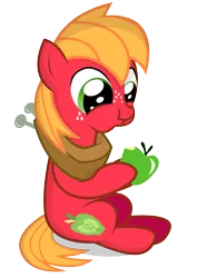 Size: 1087x1536 | Tagged: safe, artist:coltsteelstallion, derpibooru import, big macintosh, earth pony, pony, apple, colt, eating, food, male, simple background, solo, transparent background, vector, younger