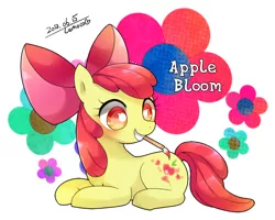 Size: 1000x800 | Tagged: apple bloom, artist:zakro, derpibooru import, fake cutie mark, mouth hold, paintbrush, paint on fur, pixiv, safe, solo