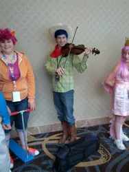 Size: 1944x2592 | Tagged: safe, derpibooru import, fiddlesticks, scootaloo, human, apple family member, cosplay, fiddle, irl, irl human, photo, trotcon, trotcon 2013