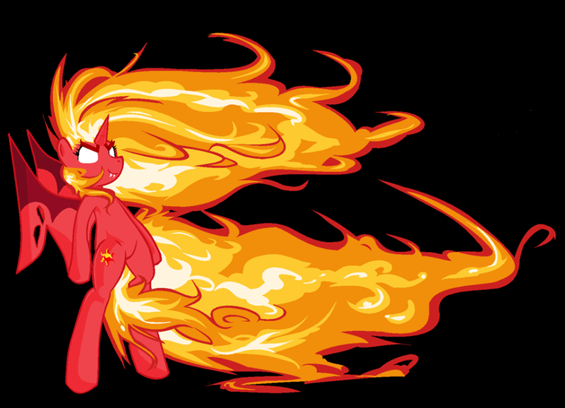 Size: 960x694 | Tagged: safe, artist:littlecloudie, derpibooru import, sunset shimmer, ponified, pony, equestria girls, badass, bipedal, equestria girls ponified, fangs, fiery shimmer, fire, glowing eyes, mane of fire, solo, sunset satan, windswept mane