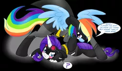 Size: 1280x750 | Tagged: artist:blackbewhite2k7, artist:selective-yellow, batman, batmare, catwoman, collaboration, crossover, dc comics, derpibooru import, female, lesbian, parody, protecting, rainbow dash, raridash, rarity, rescue, safe, shipping