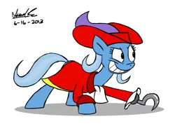 Size: 1280x1024 | Tagged: safe, artist:isaiahdjkim, artist:isaiahdjstuff, derpibooru import, trixie, pony, unicorn, bicorne, female, grin, hat, hook, mare, pirate, solo