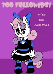 Size: 1500x2100 | Tagged: safe, artist:pembroke, derpibooru import, sweetie belle, pony, anarchy stocking, bipedal, clothes, cosplay, costume, meanie belle, old art is old, panty and stocking with garterbelt, solo