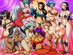 Size: 1000x749 | Tagged: ah my goddess, applejack, armpits, artist:jadenkaiba, barefoot, belly button, big breasts, bra, breasts, busty applejack, cana alberona, clothes, crossover, cutie mark, darkstalkers, derpibooru import, dr. naomi, fairy tail, feet, female, females only, harem, human, humanized, kneesocks, kurono kurumu, looking at you, morrigan aensland, nico robin, no more heroes, oh my goddess, one piece, panties, panty and stocking with garterbelt, rosario to vampire, ryoko, sandals, shantae, shantae (character), stockings, suggestive, tenchi muyo, underwear, urd