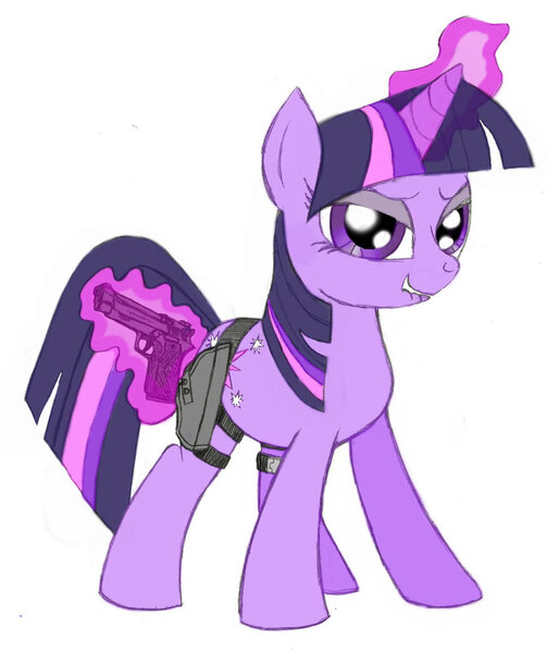 Size: 827x966 | Tagged: safe, artist:gilgondorin, derpibooru import, twilight sparkle, beretta, gun, magic, pistol, solo, weapon