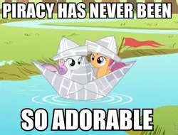 Size: 800x609 | Tagged: cropped, cute, cutealoo, derpibooru import, diasweetes, duo, edit, edited screencap, hat, image macro, newspaper, paper boat, paper hat, ponyville confidential, safe, scootaloo, screencap, sweetie belle