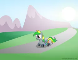 Size: 2416x1867 | Tagged: artist:savestate, derpibooru import, oc, oc:wheely bopper, original species, safe, scenery, solo, unofficial characters only, vector, wheel, wheelpone