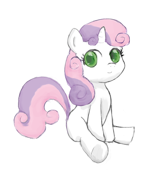 Size: 870x969 | Tagged: safe, artist:hetdegon, derpibooru import, sweetie belle, cute, looking at you, simple background, sitting, smiling, solo, underhoof, white background