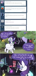 Size: 804x1695 | Tagged: artist:otterlore, cave, comic, crystal, derpibooru import, drider, fabric, monster pony, original species, ornament, parasprite, rarity, safe, species swap, speech bubble, spider, spiderpony, spiderponyrarity, spider web, tree, tumblr