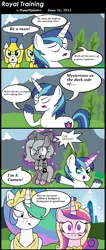 Size: 1200x2838 | Tagged: annoyed, artist:daniel-sg, cameo, cartographer's cap, comic, derpibooru import, filly, frown, hair over one eye, hat, i'll make a man out of you, lip bite, magic, moonstuck, mulan, open mouth, princess cadance, princess celestia, princess luna, royal guard, safe, shining armor, smiling, smirk, wide eyes, woona, worried