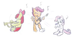 Size: 1920x1110 | Tagged: apple bloom, artist:naterrang, band geeks, cutie mark crusaders, derpibooru import, guitar, mayonnaise, music, musical instrument, safe, scootaloo, sketch, spongebob squarepants, sweetie belle, trumpet