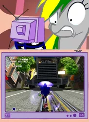 Size: 563x770 | Tagged: safe, derpibooru import, oc, oc:wheely bopper, unofficial characters only, original species, wheelpone, chase, city escape, crossover, exploitable meme, gun truck, image, meme, obligatory pony, png, running, sonic adventure 2, sonic the hedgehog, sonic the hedgehog (series), truck, tv meme