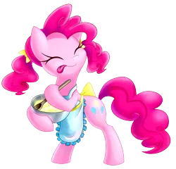 Size: 2838x2723 | Tagged: dead source, safe, artist:gatodelfuturo, derpibooru import, pinkie pie, pony, apron, baking, batter, bipedal, clothes, cute, diapinkes, eyes closed, pigtails, simple background, solo, spoon, stirring, tongue out, transparent background