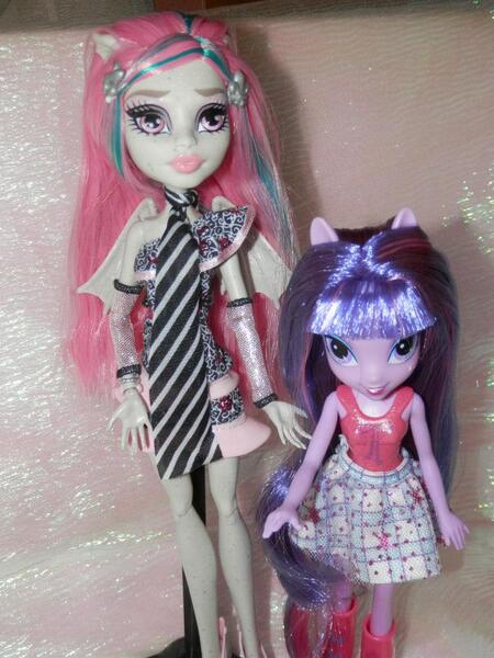 Size: 720x960 | Tagged: safe, artist:rayedelsol, derpibooru import, twilight sparkle, equestria girls, comparison, doll, equestria girls prototype, irl, monster high, photo, size comparison, toy