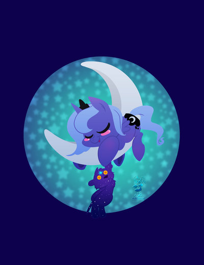 Size: 400x518 | Tagged: safe, artist:bunnimation, derpibooru import, princess luna, alicorn, pony, ursa minor, crescent moon, cute, female, filly, foal, moon, plushie, sleeping, tangible heavenly object, teddy bear, ursa plush, woona