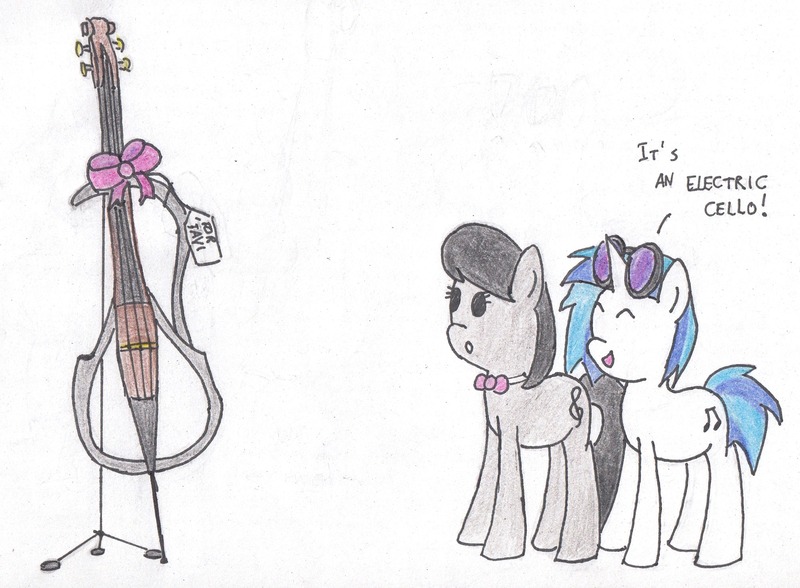 Size: 2003x1471 | Tagged: artist:goldenpansy, cello, derpibooru import, electric cello, musical instrument, octavia melody, safe, vinyl scratch