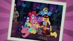 Size: 400x225 | Tagged: safe, derpibooru import, edit, applejack, fluttershy, pinkie pie, rainbow dash, rarity, scott green, spike, tennis match, thunderbass, twilight sparkle, dog, equestria girls, equestria girls (movie), balloon, big crown thingy, boots, cm punk, fall formal outfits, high heel boots, humane five, humane six, ponied up, ponytail, spike the dog, wat, wings, wwe