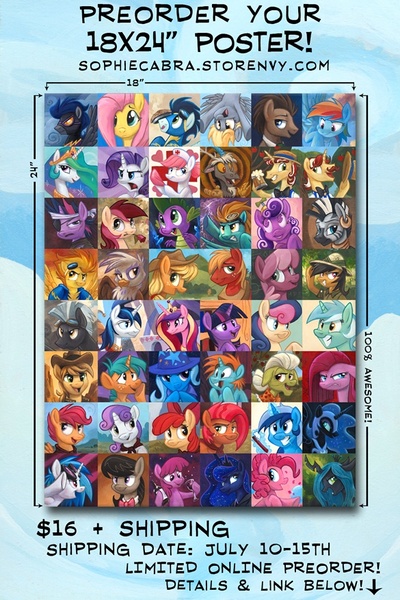 Size: 585x878 | Tagged: safe, artist:kenket, artist:spainfischer, derpibooru import, apple bloom, applejack, babs seed, berry punch, berryshine, big macintosh, bon bon, braeburn, cheerilee, daring do, derpy hooves, discord, doctor whooves, flam, flim, fluttershy, gilda, granny smith, lightning dust, lyra heartstrings, minuette, nightmare moon, nurse redheart, octavia melody, pinkie pie, princess cadance, princess celestia, queen chrysalis, rainbow dash, rarity, roseluck, scootaloo, screwball, shining armor, snails, snips, soarin', spike, spitfire, sweetie belle, sweetie drops, thunderlane, time turner, trixie, twilight sparkle, vinyl scratch, zecora, earth pony, gryphon, pony, zebra, cider, clothes, costume, cutie mark crusaders, drink, future twilight, male, mane seven, mane six, mouth hold, pie, pinkamena diane pie, poster, rose, shadowbolts, shadowbolts costume, smiling, stallion, swirly eyes, traditional art