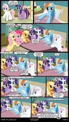 Size: 1000x1765 | Tagged: applejack, artist:skipsy, comic, comic:dawn of a new day, derpibooru import, fluttershy, hospital, mane six, nurse redheart, pinkie pie, rainbow dash, rarity, safe, spike, twilight sparkle