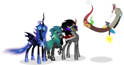 Size: 12643x6693 | Tagged: absurd resolution, antagonist, artist:zimvader42, chaos, derpibooru import, discord, discord being discord, king sombra, nightmare moon, palette swap, prank, queen chrysalis, recolor, safe, simple background, transparent background, vector