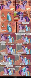 Size: 900x2272 | Tagged: safe, artist:skipsy, derpibooru import, rainbow dash, twilight sparkle, comic:dawn of a new day, bandage, comic, female, golden oaks library, hug, lesbian, library, shipping, twidash