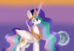 Size: 1500x1024 | Tagged: safe, artist:sunomii, derpibooru import, princess celestia, magic, moon, solo