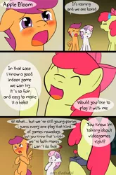 Size: 792x1200 | Tagged: apple bloom, artist:caluriri, comic, cutie mark crusaders, derpibooru import, female, lesbian, safe, scootabloom, scootaloo, shipping, sweetie belle