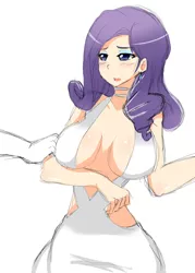 Size: 644x900 | Tagged: artist:nightmare_doom, blushing, breasts, busty rarity, choker, derpibooru import, earring, female, human, humanized, open mouth, pixiv, rarity, sketch, suggestive