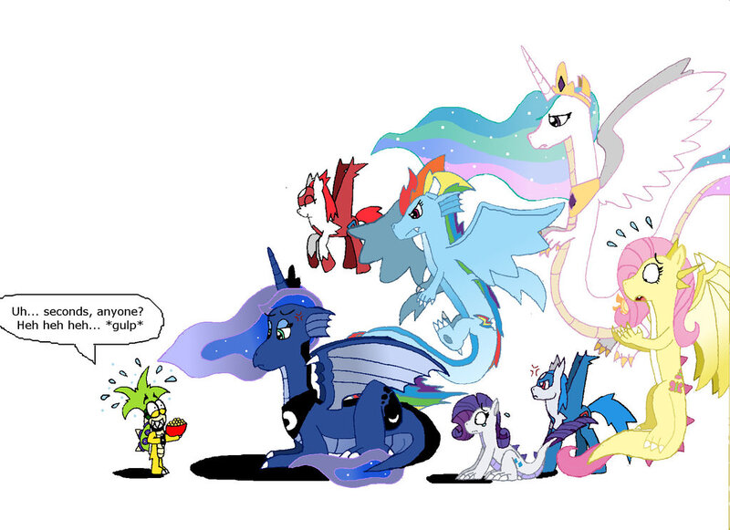 Size: 1024x744 | Tagged: angry, artist:theguynooneremembers, crossover, derpibooru import, dragon, dragonified, dragonlestia, feathered dragon, flutterdragon, fluttershy, four winged dash, four wings, iggy koopa, latias, lunadragon, pokémon, ponified, princess celestia, princess luna, rainbow dash, rainbow dragon, raridragon, rarity, safe, simple background, source needed, species swap, super mario bros., this will end in pain, useless source url, white background