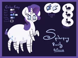 Size: 1200x900 | Tagged: artist:otterlore, derpibooru import, eyes, monster pony, original species, pose, rarity, reference sheet, safe, solo, species swap, spider, spiderpony, spiderponyrarity