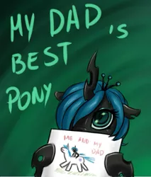 Size: 561x657 | Tagged: artist:mr-samson, changeling, cute, derpibooru import, drawing, father's day, female, hybrid, interspecies offspring, nymph, oc, oc:amora, offspring, parent:queen chrysalis, parent:shining armor, parents:shining chrysalis, quadrupedal, safe, shining armor, solo, unofficial characters only