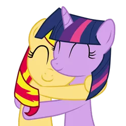 Size: 1000x1000 | Tagged: dead source, safe, artist:the-crystal-rarity, derpibooru import, sunset shimmer, twilight sparkle, pony, unicorn, eyes closed, female, forgiveness, friendship, hilarious in hindsight, hug, lesbian, shipping, simple background, sunsetsparkle, transparent background, vector