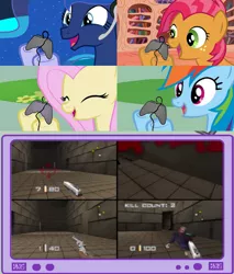 Size: 782x918 | Tagged: 4 player meme, babs seed, exploitable meme, fluttershy, gamerdash, goldeneye, meme, princess luna, rainbow dash, safe, tv meme