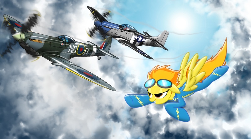 Size: 1900x1050 | Tagged: aircraft, artist:spitshy, beach ball, drawing error, flying, p-51 mustang, plane, safe, seafire, spitfire, supermarine seafire