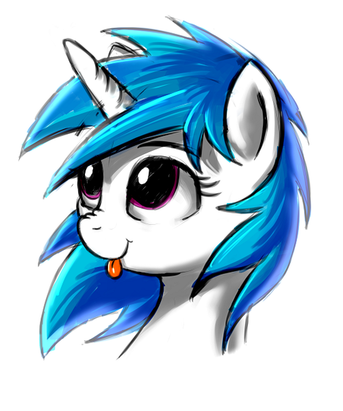 Size: 505x605 | Tagged: safe, artist:junkiekb, derpibooru import, vinyl scratch, nose wrinkle, solo, tongue out