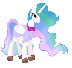 Size: 3890x3669 | Tagged: safe, artist:lolepopenon, derpibooru import, princess celestia, pony, clothes, female, high res, mare, messy mane, simple background, sleep mask, slippers, solo, tired, transparent background