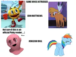 Size: 773x580 | Tagged: safe, derpibooru import, little strongheart, rainbow dash, pegasus, pony, ashleigh ball, erin mathews, exploitable meme, female, flutteryay, mare, pac-man, pac-man and the ghostly adventures, pinky, reference, same voice actor, text, yay