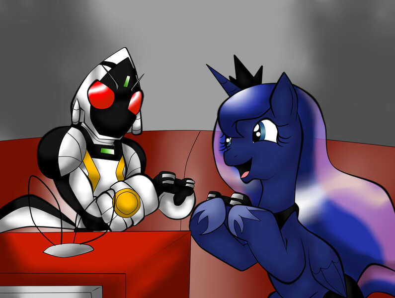 Size: 1384x1045 | Tagged: safe, artist:fourze-pony, derpibooru import, princess luna, ponified, alicorn, pony, fourze, kamen rider, kamen rider fourze, television, tokusatsu, video game