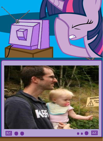 Size: 563x771 | Tagged: baby, derpibooru import, electric fence, exploitable meme, facehoof, fail, human, irl, irl human, meme, obligatory pony, parenting, photo, safe, safety, this will end in tears and/or death, tv meme, twilight sparkle